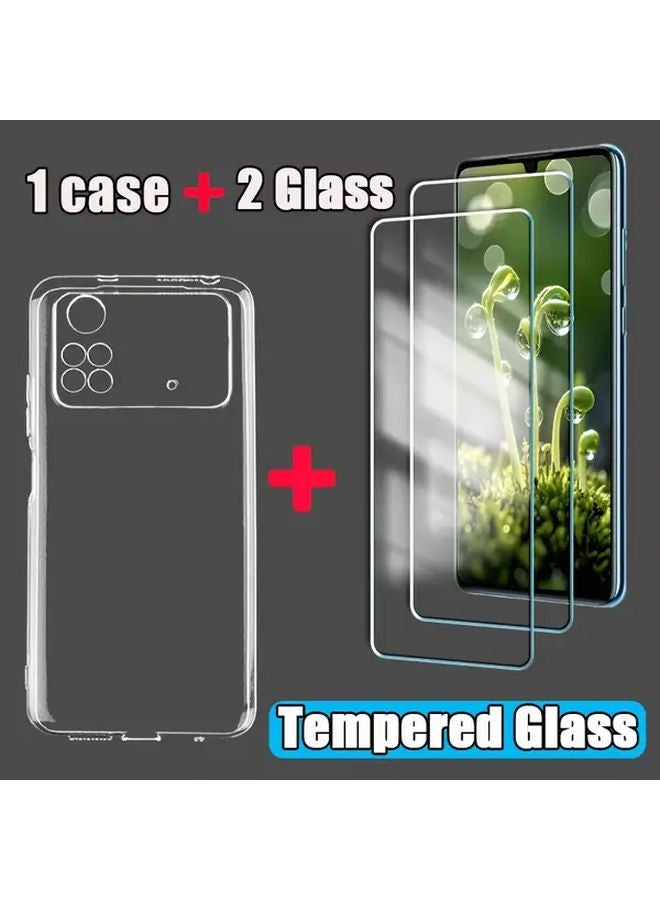 Transparent Phone Case With Tempered Glass Screen Protectors For Xiaomi Poco M4 Pro 4G - Image 1